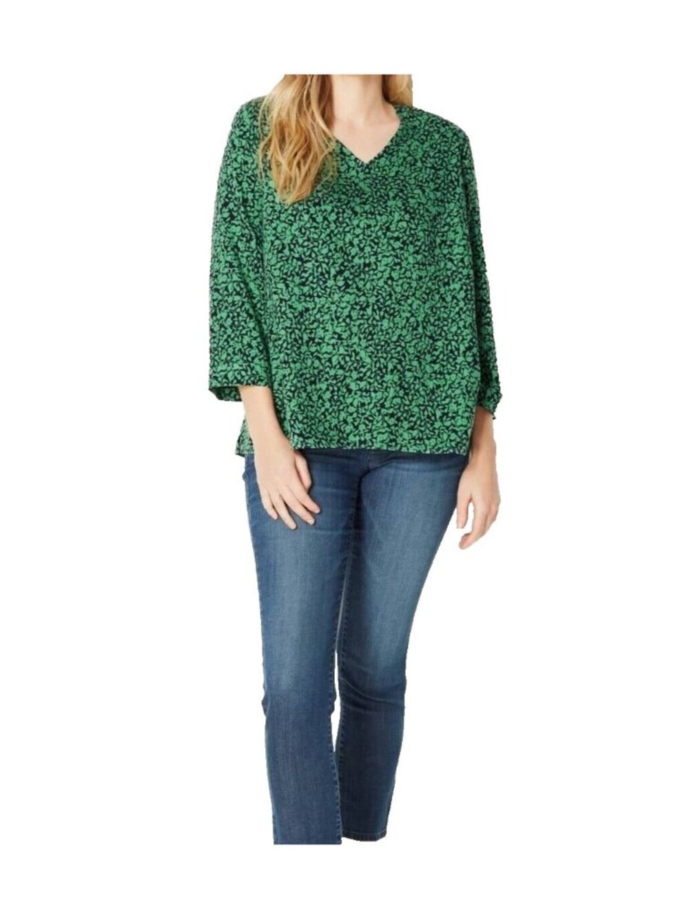 J Jill Gardenscape Top Womens Size XL Petite Blue Floral Flowy Printed A Line